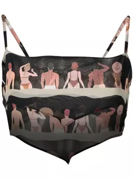 Укороченный шелковый топ с графичным принтом Amir Slama, черный