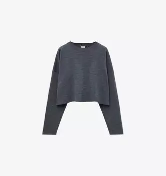 Укороченный шерстяной джемпер с тиснением в виде анаграммы Loewe, серый