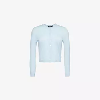 Укороченный шерстяной кардиган с круглым вырезом Theory, голубой