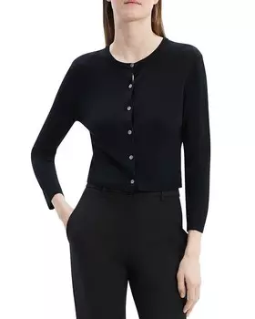 Укороченный шерстяной кардиган Theory, черный