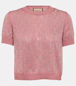 Укороченный шерстяной топ crystal gg Gucci, черный