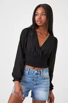 Укороченный шифоновый топ Surplice Forever 21, черный