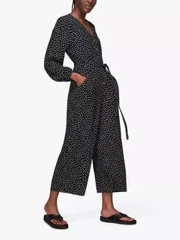 Укороченный широкий комбинезон с точечным принтом Whistles Lottie, черный