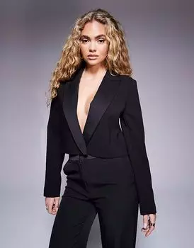 Укороченный смокинг-блейзер River Island черного цвета