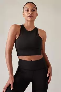 Укороченный спортивный бюстгальтер с чашкой D DD для тренировок среднего размера Athleta, черный