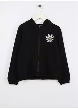 Укороченный спортивный костюм с капюшоном и низкими плечами для девочек черного цвета с принтом LES GIRL-23 Limon, черный