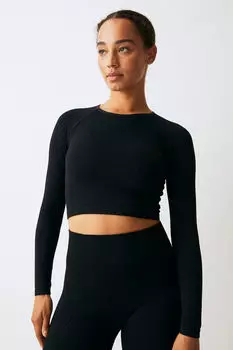 Укороченный спортивный топ drymove бесшовный H&M, черный