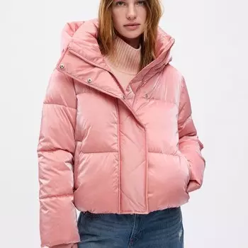 Укороченный стеганый пуховик с капюшоном Gap, розовый