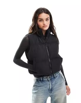 Укороченный стеганый жилет черного цвета Threadbare