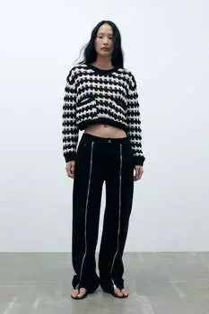 Укороченный свитер ажурной вязки ZARA, в полоску
