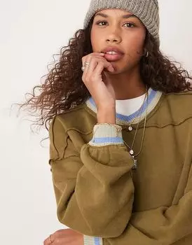 Укороченный свитер цвета хаки с контрастной отделкой rio Free People