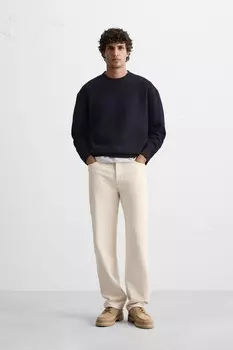 Укороченный свитер из 100% шерсти ZARA, темно-синий