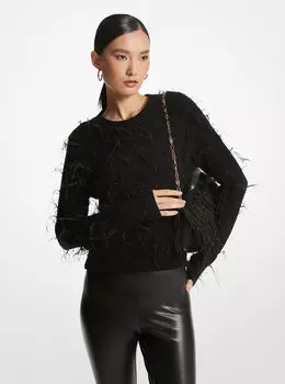 Укороченный свитер из смесовой мериносовой шерсти с перьями Michael Kors, черный