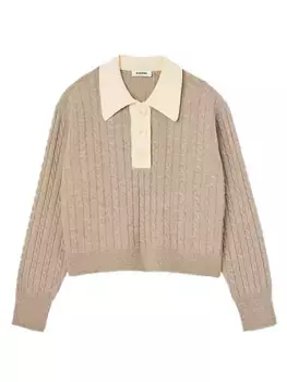 Укороченный свитер косой вязки Sandro, коричневый