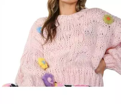 Укороченный свитер крючком с 3D-цветами розового цвета BEULAHSTYLE
