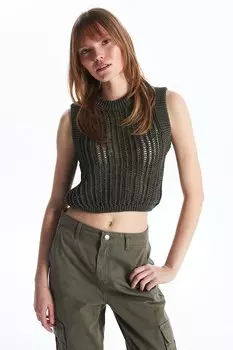 Укороченный свитер крупной вязки Lc Waikiki, хаки