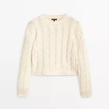 Укороченный свитер Massimo Dutti Cropped Cable-Knit, кремовый