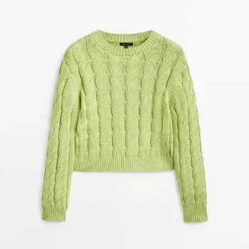 Укороченный свитер Massimo Dutti Cropped Cable-Knit, зеленый