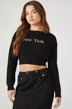 Укороченный свитер Нью-Йорк Forever 21, черный