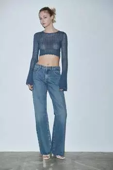Укороченный свитер пуантель ZARA, угольно-серый
