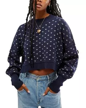 Укороченный свитер-пуловер Easy Street с узором Free People, синий