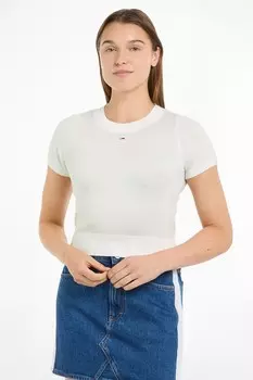 Укороченный свитер с короткими рукавами и круглым вырезом Tommy Jeans, белый