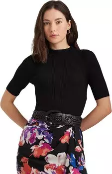 Укороченный свитер с короткими рукавами и воротником-стойкой LAUREN Ralph Lauren, черный