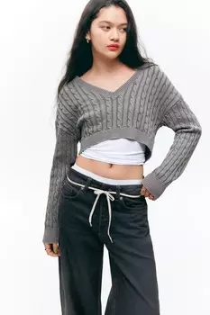 Укороченный свитер с косами Monki, серый