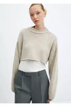 Укороченный свитер с круглым вырезом Mango, бежевый