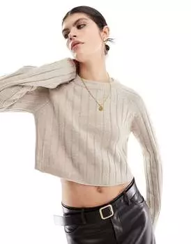 Укороченный свитер с круглым вырезом в рубчик ASOS DESIGN Stone
