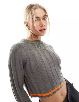 Укороченный свитер с круглым вырезом в рубчик и кантом ASOS DESIGN