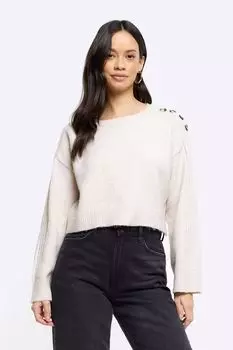 Укороченный свитер с пуговицами на плечах River Island, бежевый