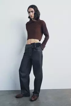 Укороченный свитер с ребристой вязкой ZARA, цвет only one