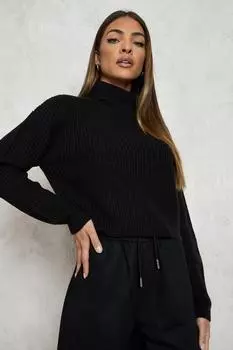 Укороченный свитер с вороткой рыбак Boohoo, черный