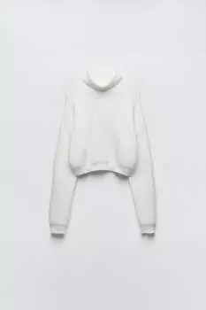 Укороченный свитер с высоким вырезом ZARA, белый