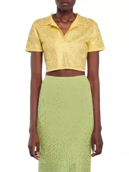 Укороченный свитер со стразами Sandro, желтый