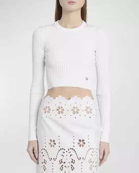Укороченный свитер в рубчик с круглым вырезом и длинными рукавами Dolce&Gabbana, цвет White