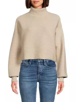 Укороченный свитер в широкую рубчику Good American, бежевый