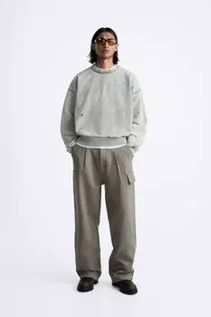 Укороченный свитшот faded ZARA, серый/бежевый