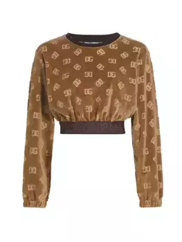 Укороченный свитшот с бархатным логотипом Dolce&Gabbana, цвет medium beige