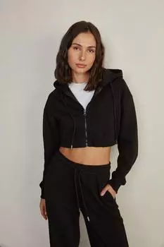 Укороченный свитшот с капюшоном Черный VATKALI
