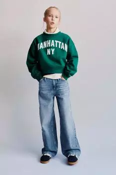Укороченный свитшот с признанным слоганом ZARA, зеленый, голубой