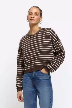 Укороченный свитшот в полоску River Island, коричневый