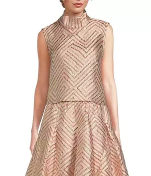 Укороченный свободный топ без рукавов из парчи Buru с воротником-стойкой на пуговицах сзади, розовый