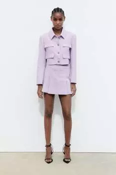 Укороченный текстурный пиджак ZARA, сиреневый/белый