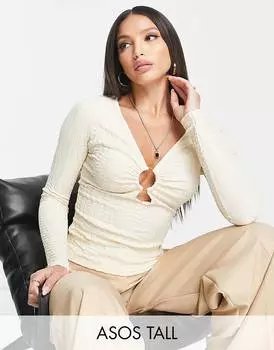 Укороченный текстурный топ ASOS DESIGN Tall с кольцом из камня