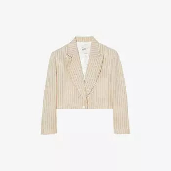 Укороченный тканый блейзер с полосатым воротником и лацканами Sandro, цвет naturels