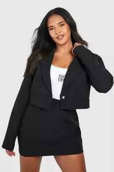 Укороченный тканый пиджак свободного кроя Plus Plus boohoo, черный