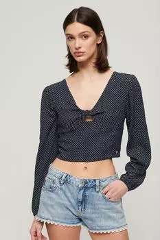 Укороченный тканый топ с длинными рукавами Superdry, синий