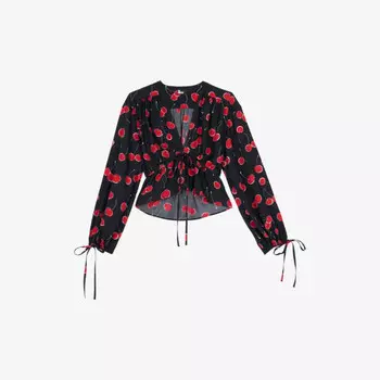 Укороченный тканый топ с принтом Cherry-Print The Kooples, черный